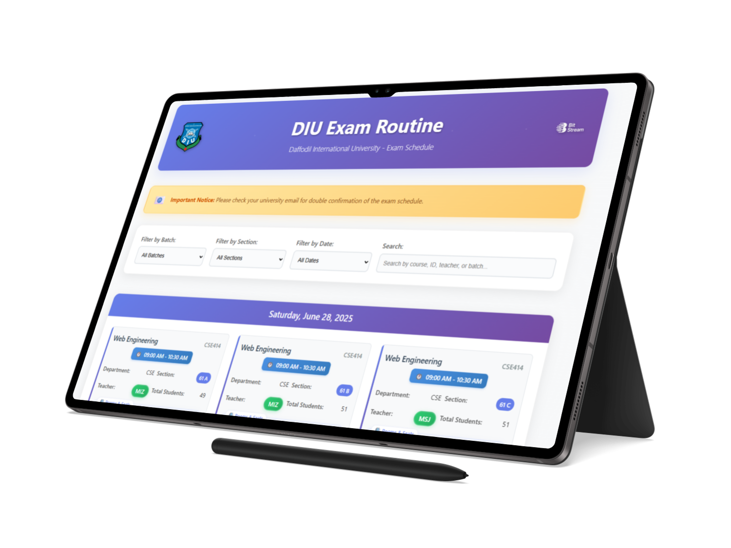 DIU Exam Routine Website